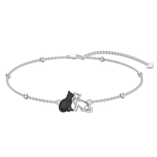 AOBOCO 925 Sterling Silver Cute Cat Kitty Bracelet Adjustable Link Chain, Cat Jewelry Gifts for Cat Lovers 7-9 inches - style: B-2 Cats