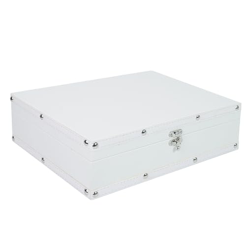 DreamsEden Wooden Keepsake Box - White Leather Storage Box with Hinged Lid & Latch, Memory Treasure Chest for Jewelry, Photos, Letters | Decorative Home Decor Trunk (12.2’’L x 8.6’’W x 3.5’’H) - color: White
