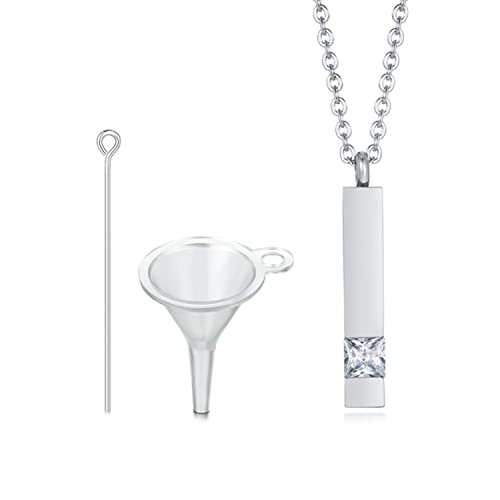 Urn Necklaces for Ashes Stainless Steel Bar Pendant Necklace Cube Memorial Ashes Necklace Crystal Cremation Urn Pendant for Men - color: Silver-white