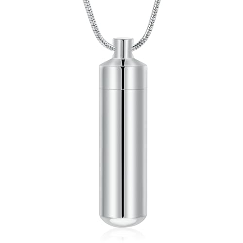 Cylinder Urn Necklace for Ashes with Glass Vials Cremation Jewelry Stainless Steel Ash Holder Keepsake Memorial Jewelry with Fill Tool - color: Wings keychain