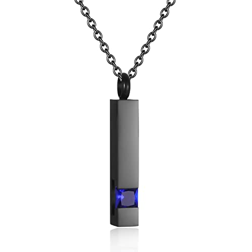 Urn Necklaces for Ashes Stainless Steel Bar Pendant Necklace Cube Memorial Ashes Necklace Crystal Cremation Urn Pendant for Men - color: Black-navy bule