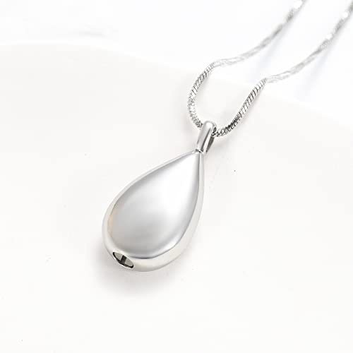 Yinplsmemory Carved Teardrop Keepsake Ashes Necklace Urn Pendant Cremation Memorial Jewelry-Always in my heart - color: Silver-Forever in my heart
