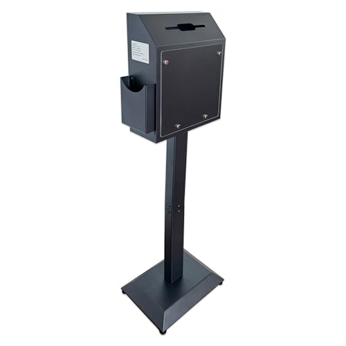 Floor Standing Metal Suggestion Box with Lock & Display Holder | Offering & Collection Box for Churches, Offices, Schools, Reception Areas, Donations, Ballots & Events - color: Matte Black