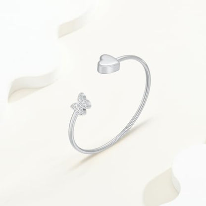 Urn Bracelet for Ashes Butterfly Heart Cremation Ash Bracelet for Women Men Openable Cuff Bangle Memorial Ashes Bracelets Always in My Heart - color: Silver
