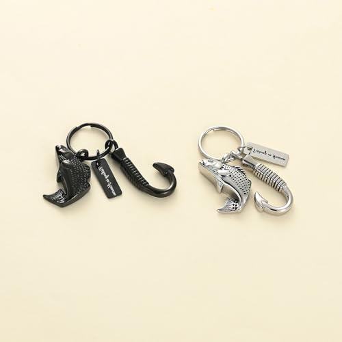 Oinsi Fishing Hook Urn Necklace for Ashes Fish Cremation Jewelry Memorial Ashes Keepsake Stainless Steel Urn Keychain for Men-Silver