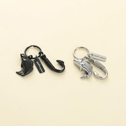 Oinsi Fishing Hook Urn Necklace for Ashes Fish Cremation Jewelry Memorial Ashes Keepsake Stainless Steel Urn Keychain for Men-Silver