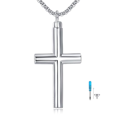 Dog/Turtle/Cross/Lotus/Tree of Life Urn Necklace for Ashes Heart Cremation Paw Pendant Jewelry Dogs Lover Memorial Gifts for Women - color: Silver-Cross Urn Necklace for Ashes