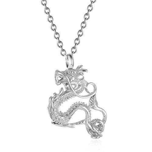 Legendary Chinese Dragon Urn Pendant Necklaces for Ashes Stainless Steel Keepsake Jewelry Cremation Ashes Holder Urn Necklace Memorial Jewelry Urn Pendant Unisex - color: Silver