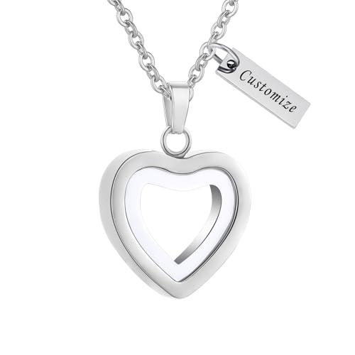 Glass Heart Cremation Urn Necklace for Ashes Stainless Steel Memorial Ash Pendant Keepsake Jewelry Cremation Jewelry for Women - color: Customize