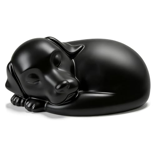 Dog Urn, Dog Urns for Ashes, Sleeping Resin Cremation Pet Urn for Dog Ashes | Pet Memorial Keepsake Funeral Urn for Dogs Ashes, Animal Urn - color: Black-b