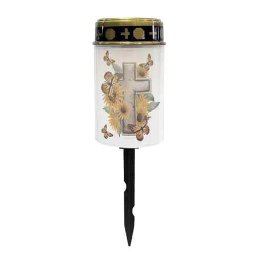 Cross and Butterfly Light for Prayer Cemetery Solar Lights for Grave Cemetery Decor Candle Lamp Outdoor Waterproof Solar Power Light Grave Landscape Stake Lights - color: Cross and Butterfly