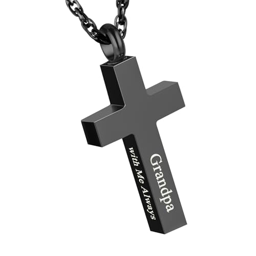 Cremation Cross Necklace for Ashes Stainless Steel Cross Urn Pendant Ashes Holder Memorial Jewelry-With Me Always - style: Grandpa