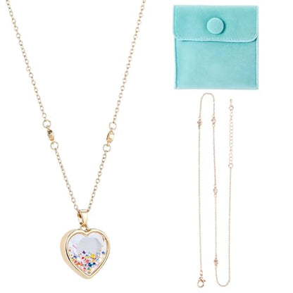DICOSMETIC 1Pc Heart Locket Necklace 18.23 Inch Small Alloy Memory Locket Charms Necklace Clear Picture Frame Necklaces Golden Glass Floating Charm Necklaces with Jewelry Bags for Women Men
