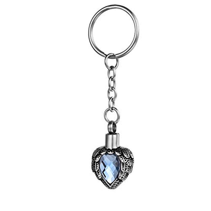 Urn Keychain Birthstone Angel Wing Memorial Keepsake for Ashes Cremation Jewelry- Blue - color: Blue