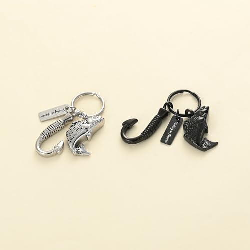 Oinsi Fishing Hook Urn Necklace for Ashes Fish Cremation Jewelry Memorial Ashes Keepsake Stainless Steel Urn Keychain for Men-Silver