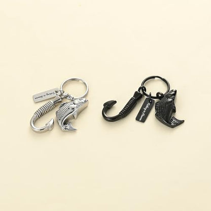 Oinsi Fishing Hook Urn Necklace for Ashes Fish Cremation Jewelry Memorial Ashes Keepsake Stainless Steel Urn Keychain for Men-Silver