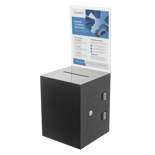 Tall Acrylic Donation Container, 8.5" X 8.5" X 11" Extra Large Suggestion Box with Key & Lock Ballot Box Sign Holder Storage for Voting, Raffle, Tip Jar (Black) - color: Black, size: 8.5" X 8.5" X 11"