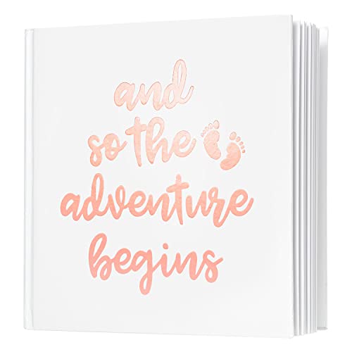Calculs Polaroid Baby Shower Guest Book So the Adventure Begins Signature Bridal Party Picture Book Blank Pages for Instant Film 8.5” Square White Cover Rose Gold Stamping - style: Contemporary