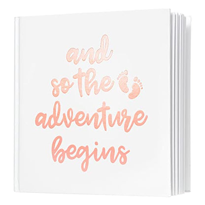 Calculs Polaroid Baby Shower Guest Book So the Adventure Begins Signature Bridal Party Picture Book Blank Pages for Instant Film 8.5” Square White Cover Rose Gold Stamping - style: Contemporary