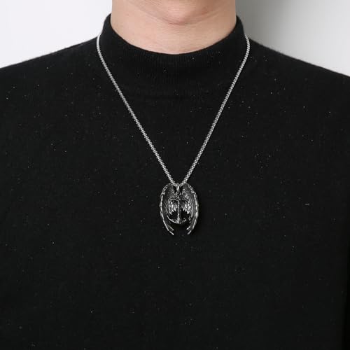 HZMAN Angel Wing Necklace for Men Women Stainless Steel Gothic Punk Angel Wing Cross/Angel Pendant Faith Amulet Jewelry Gift - color: Anchor