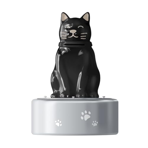 Cat Urn, Large Cat Urns for Ashes, Waterproof Pet Urns for Cats, Ceramic Statue Stainless Steel Urn with Paw Prints, Personalized Memorial Pet Cremation Urn for Loss of Cat, 203 Cu in (Black) - color: Black
