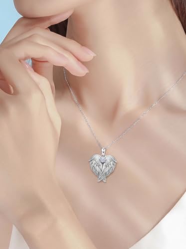 Poiuy Photo Locket Necklace for Women, Heart Picture Pendant Photo Necklace Jewelry Christmas Memorial Birthday Gifts for Women Daughter Mom - color: Angel Wing Locket Necklace
