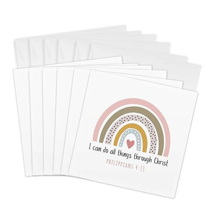 3dRose Greeting Cards - I Can Do All Things Through Christ Christian Bible Quote Boho Rainbow - 6 Pack - Boho Rainbow - size: 6 Greeting Cards with envelopes