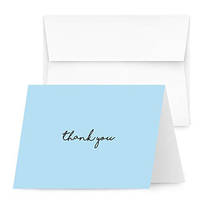 Baby Boy Thank You Card – Elegant Light Blue Greeting for Birthdays, Baby Showers, Weddings, Business – White Blank Interior | 4.25 x 5.5” | Set of 25 Cards & 25 Envelopes - color: Blue