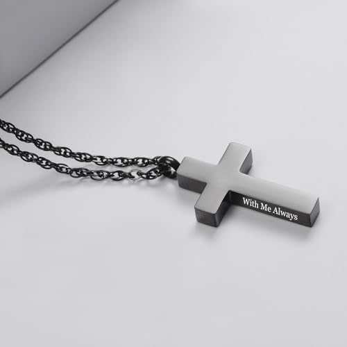Cremation Cross Necklace for Ashes Cross Urns Locket Pendant Ashes Holder Stainless Steel Memorial Jewelry-With Me Always - color: Black