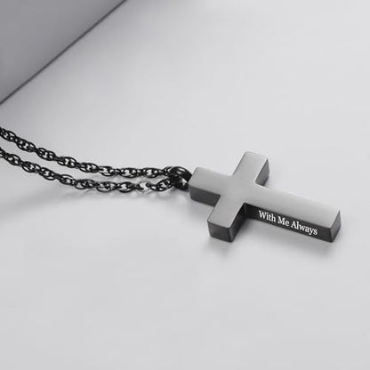 Cremation Cross Necklace for Ashes Cross Urns Locket Pendant Ashes Holder Stainless Steel Memorial Jewelry-With Me Always - color: Black