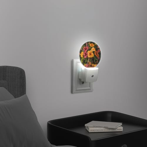 LED Night Lights Lamp with Dusk to Dawn Sensor, Beautiful Vase Filled with Fusoia Flowers Night Light Plug Into Wall for Kids Room, Bedroom, Bathroom, Kitchen, Hallway - color: Beautiful Vase Filled With Fusoia Flowers