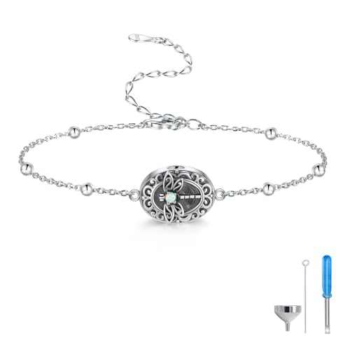 MANBU Sterling Silver Cremation Bracelet for Ashes - style: dragonfly urn bracelet