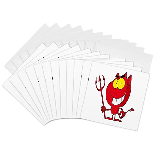 3dRose Greeting Cards - Silly Cute Cartoon Devil With Pitchfork - 12 Pack - More Random Cartoon Designs - size: 12 Greeting Cards with envelopes