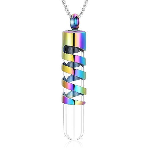 Oinsi Clear Glass Tube Cremation Urn Jewelry Ashes Holder Necklace Keepsake Memorial Pendant Including Box/Fill Kits - color: Colorful