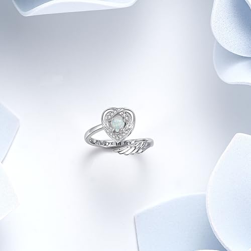 Sterling Silver Urn Rings for Ashes for Women: Angel Wing Opal Cremation Jewelry Rings for Ashes of Loved Ones - Cat Dog Memorial Keepsake Open Adjustable Ring Jewelry for Women - style: heart urn ring
