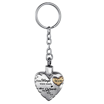 Your Wings were Ready but My Heart was Not Stainless Steel Cremation Jewelry for Ash Urn Keychain Gold Mom