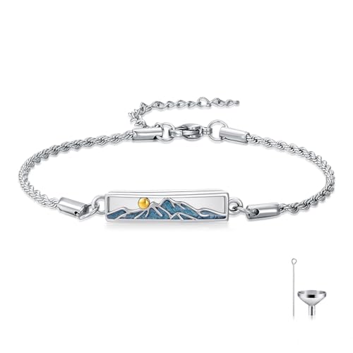 WINNICACA Urn Bracelet for Ashes 925 Sterling Silver Abalone Shell Sunflower/Butterfly/Turtle Cremation Jewelry for Ashes Keepsake Pendant Locket Bracelet for Women Gifts - style: Mountain Urn