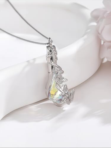JKR Heart Urn Necklace for Ashes Crystal Keepsake Pendant Memorial Jewelry - style: Butterfly-Teardrop