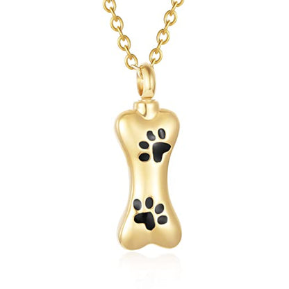Custom Dog Bone Memorial Pendant Necklace with Paw Print, Stainless Steel Personalized Pet Cremation Jewelry Puppy Animal Urn Pendant Best Friends Friendship Pet Keepsake Gifts Dog Urn Necklace for Ashes for Dog Lovers - color: Gold