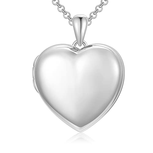 SOULMEET 10K 14K 18K Solid White Gold/Silver Minimalist Style/Infinity Sunflower Heart/Oval Locket Necklace That Holds 1 or 2 Pictures Personalized Photo Locket Necklace Letters Engraving - style: B1-white locket only