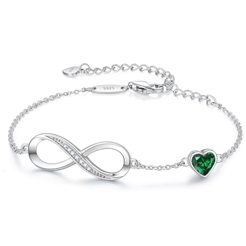 CDE 925 Sterling Silver Infinity Birthstone Bracelet Jewelry Gift for Women | Hypoallergenic,Non Tarnish,Heart CZ,Nickel-Free & Lead-Free,Anniversary Christmas Birthday Idea Gifts for Wife Girlfriend Her - color: 5-May.