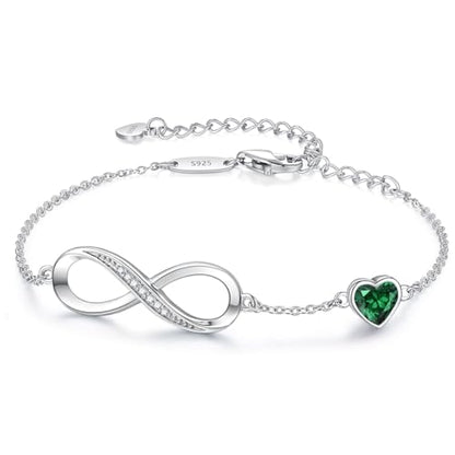 CDE 925 Sterling Silver Infinity Birthstone Bracelet Jewelry Gift for Women | Hypoallergenic,Non Tarnish,Heart CZ,Nickel-Free & Lead-Free,Anniversary Christmas Birthday Idea Gifts for Wife Girlfriend Her - color: 5-May.