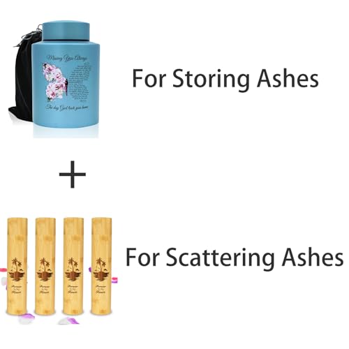 Small Cremation Urns and Set of 4 Small Bamboo Scattering Urns for Adult Male Female Human Ashes, Decorative Urn and Spreading Ashes Urn Tube with Velvet Bag(Butterfly)