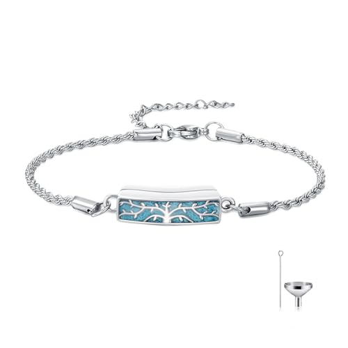YYB Urn Bracelet for Ashes Hummingbird/Dragonfly/Butterfly/Sunflower Turquoise Locket Bracelet Cremation Memorial Jewelry Mothers Day Gifts for Women - color: Tree of Life