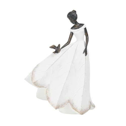 Guichifun Fairy Statue, White, 8.5 x 5.25 x 12 Inch | Leaf Angel Girls With Bird, Resin, Indoor Outdoor Yard Decorations, Figurines, Retirement Gift - color: White-bird, size: Large