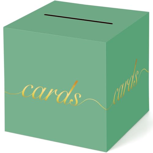 Green Card Box Gold Foil Wedding Favors Gift Card Boxes Post Box Receiving Money Box Holder for Wedding Reception, Baby Showers, Anniversary, Birthday Party, Retirement, Graduation Envelope Holder - color: Green and Gold