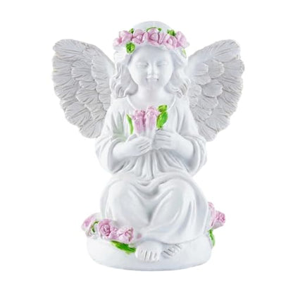 Guardian Angel Statue Angels Figurines with Pink Tulips | Resin Cherub Statue, Outdoor Statues For Garden, Sympathy Guardian Angel Gift, Angel Gifts For Women, Yard Statues - color: Tulip