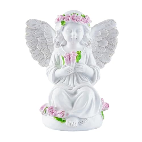 Guardian Angel Statue Angels Figurines with Pink Tulips | Resin Cherub Statue, Outdoor Statues For Garden, Sympathy Guardian Angel Gift, Angel Gifts For Women, Yard Statues - color: Tulip