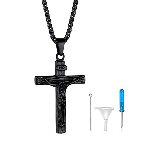 GOLDCHIC JEWELRY Urn Necklaces for Ashes, Stainless Steel Pet/Cross/Birthstone/Tree of Life Personalized Keepsake Memorial Jewelry for Women - color: Cross - Black Plated, style: No Engraving