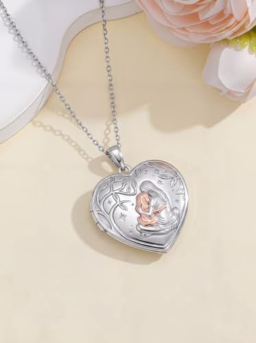 Poiuy Photo Locket Necklace for Women, Heart Picture Pendant Photo Necklace Jewelry Christmas Memorial Birthday Gifts for Women Daughter Mom - color: Mother Daughter Locket Necklace